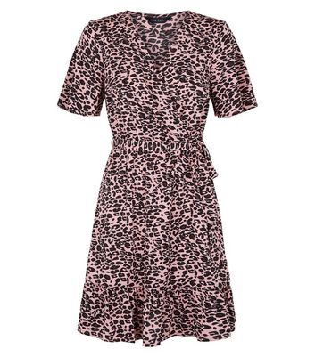 Pink Leopard Print Mini Wrap Dress ...